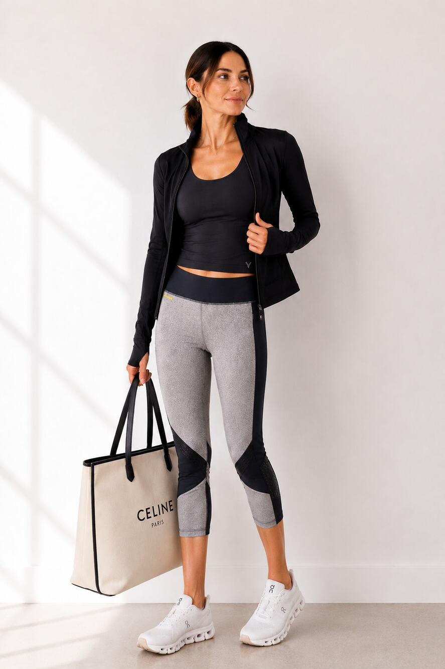 Lolë Colorblock Crop Leggings S Gray Black Capri Yoga Running Workout Activewear